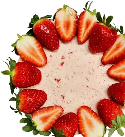 Strawberry cheesecake topped with fresh cut strawberries